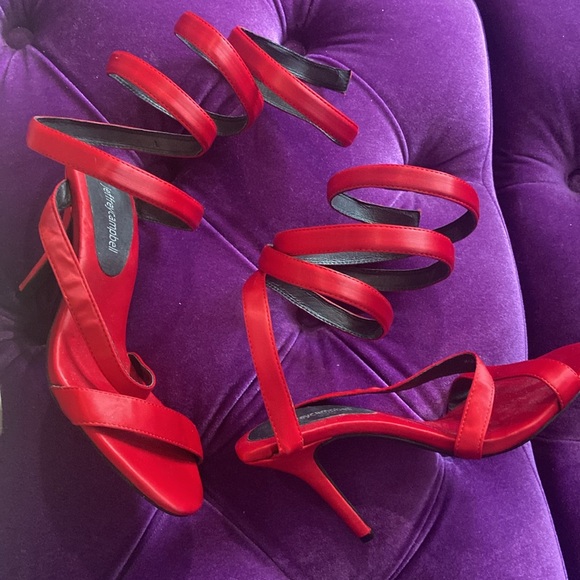 Jeffrey Campbell Melinda heels with knee-high tall coil wraps in red size 8 - Picture 2 of 5